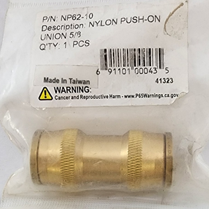 Power Products NP62-10 Nylon Push-On Union 5/8 Pneumatic Fitting