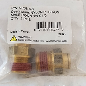 Power Products NP68-6-8 3/8 x 1/2 Thread Male Brass Push-on Connector, 2 Pack