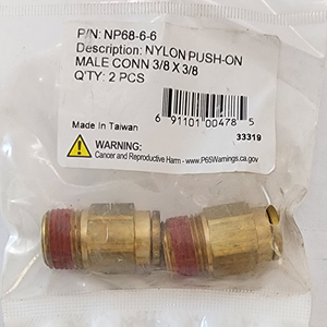 Power Products NP68-6-6 3/8 in NPT Push-On Straight Male Connector, Brass, 2 Pack