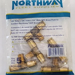 Northway 1/4" Tube x 1/4" Tube x 1/4" Male NPT Brass Branch Tee, 5 Pack