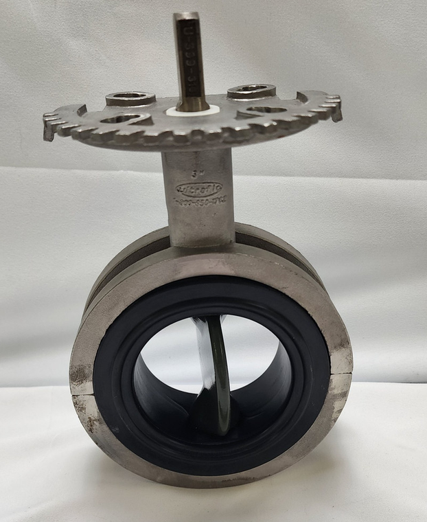 Ultraflo Model 399 3 in Wafer Style Butterfly Valve Stainless Steel, Viton Seat, Halar Coated Disc, No Handle