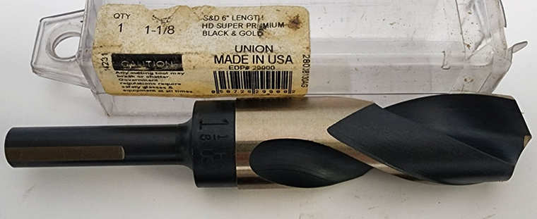New Union 20900 1-1/8" Black & Gold S&D  Drill Bit 6" Length