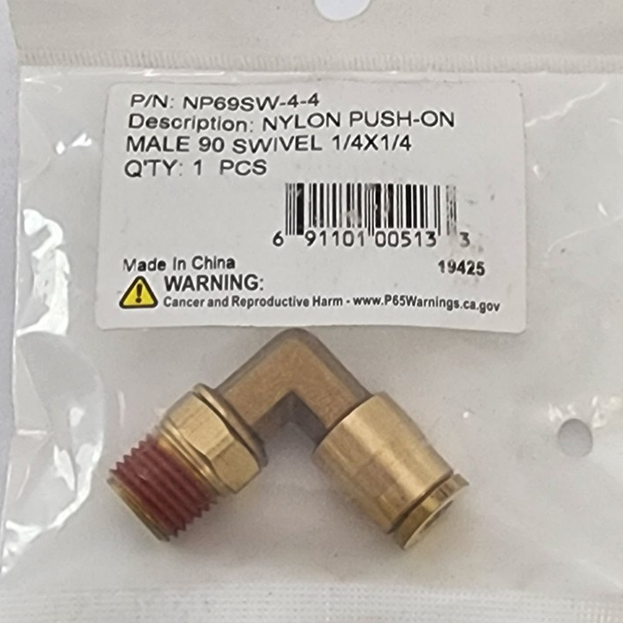 Power Products NP69SW-4-4 1/4 in 90° Push-On Male Swivel Brass Elbow