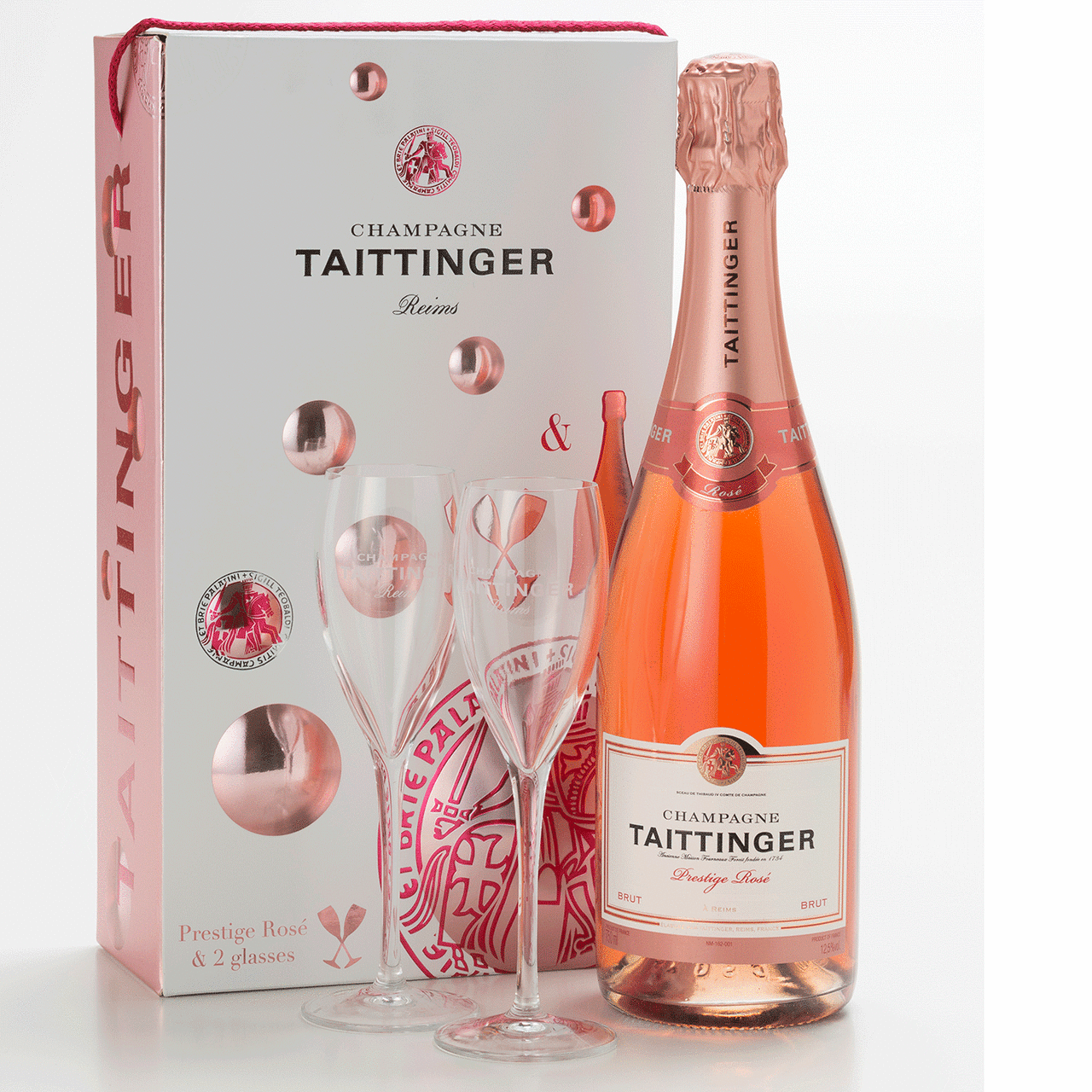 Taittinger Brut Prestige Rose Champagne & 2 Flute Gift Set (75cl
