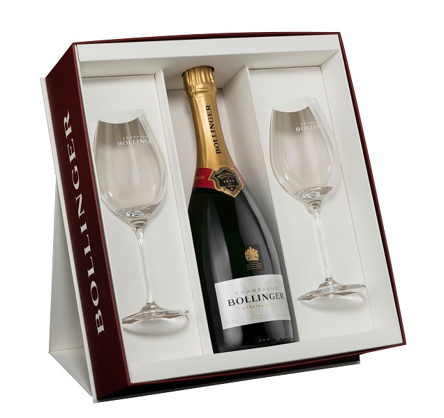 [古酒］Bollinger Special Cuvee & Rose セット Bollinger Special Cuvee In Red Gift Box With 2 Elizabeth Glasses