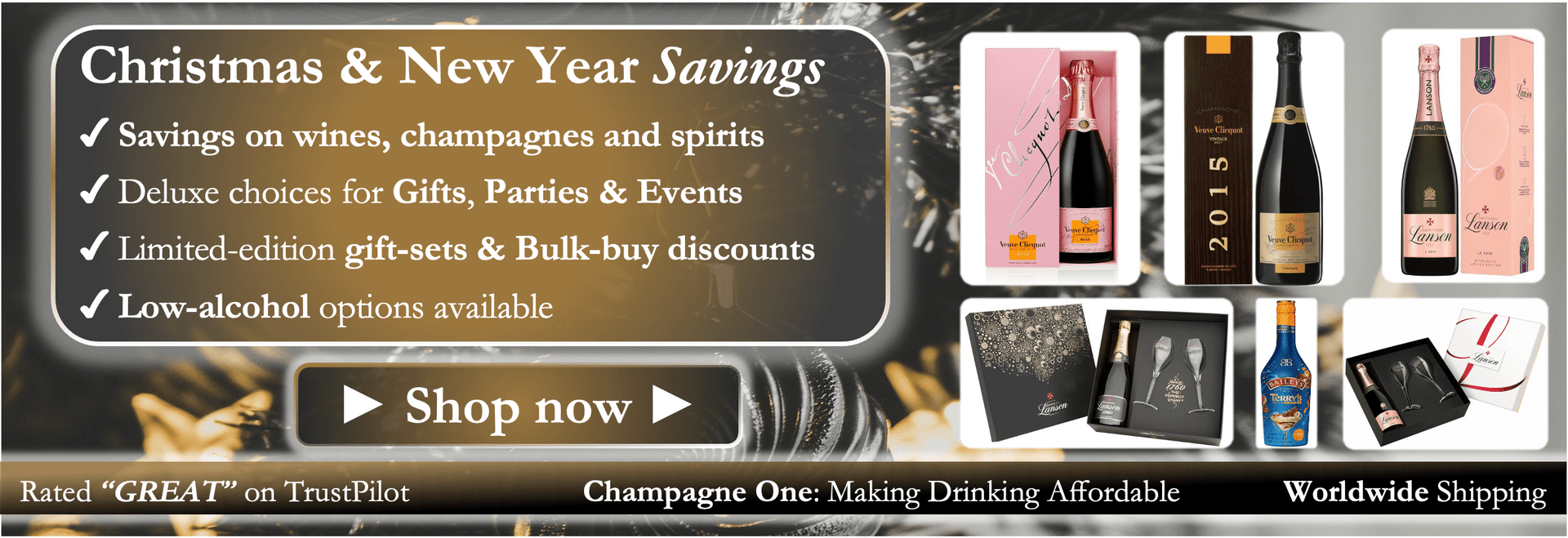 Christmas wine, Christmas alcohol, vodka for Christmas, champagne, prosecco