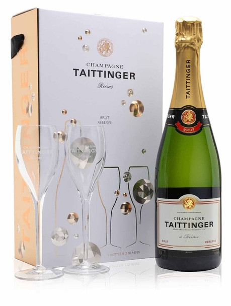 Taittinger Brut Reserve Champagne & 2 Flute Gift Set (75cl)