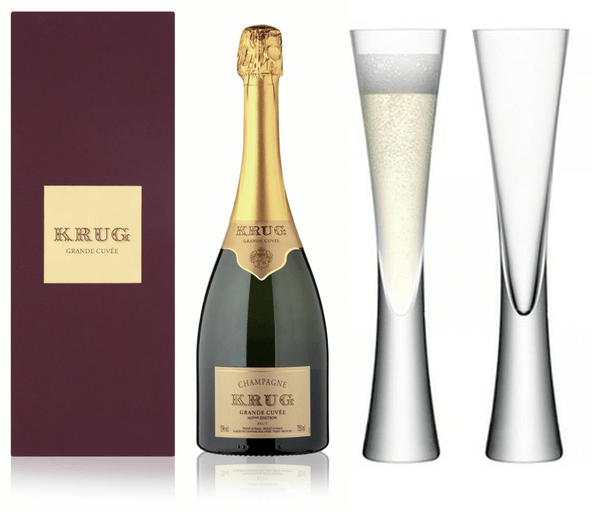 Krug Grande Cuvee NV (75cl) with x2 LSA Moya Champagne Flutes