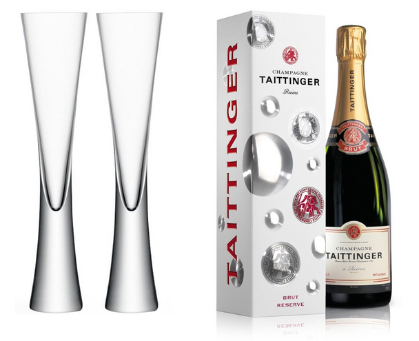 Taittinger Brut Reserve NV In Taittinger Box (75cl) With x2 Moya Champagne Flutes