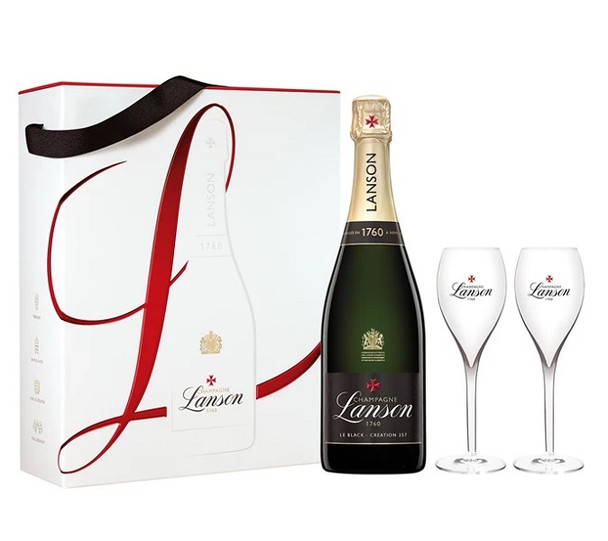 Lanson Black Label Brut NV In Gift Box 2 Flutes (75cl)