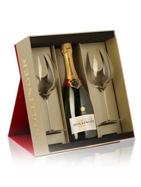 Bollinger Special Cuvee In Red Gift Box With 2 Elizabeth Glasses (29cl) NV (75cl)