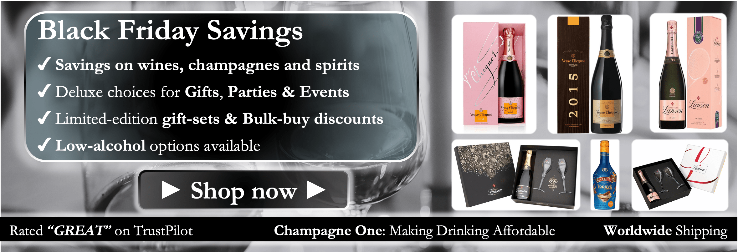 Black Friday champagne, gifts for boyfriend, alcohol presents for girlfriend, gifts for wife, gifts for husband