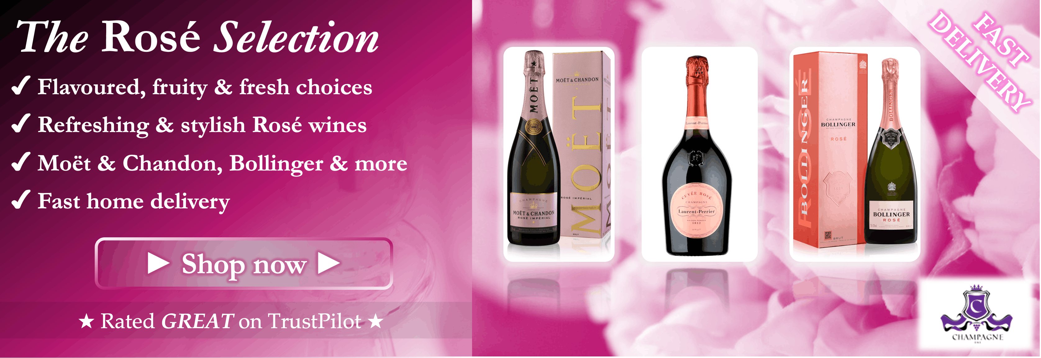Rosé wine, rose delivered, bollinger rose, moet and chandon