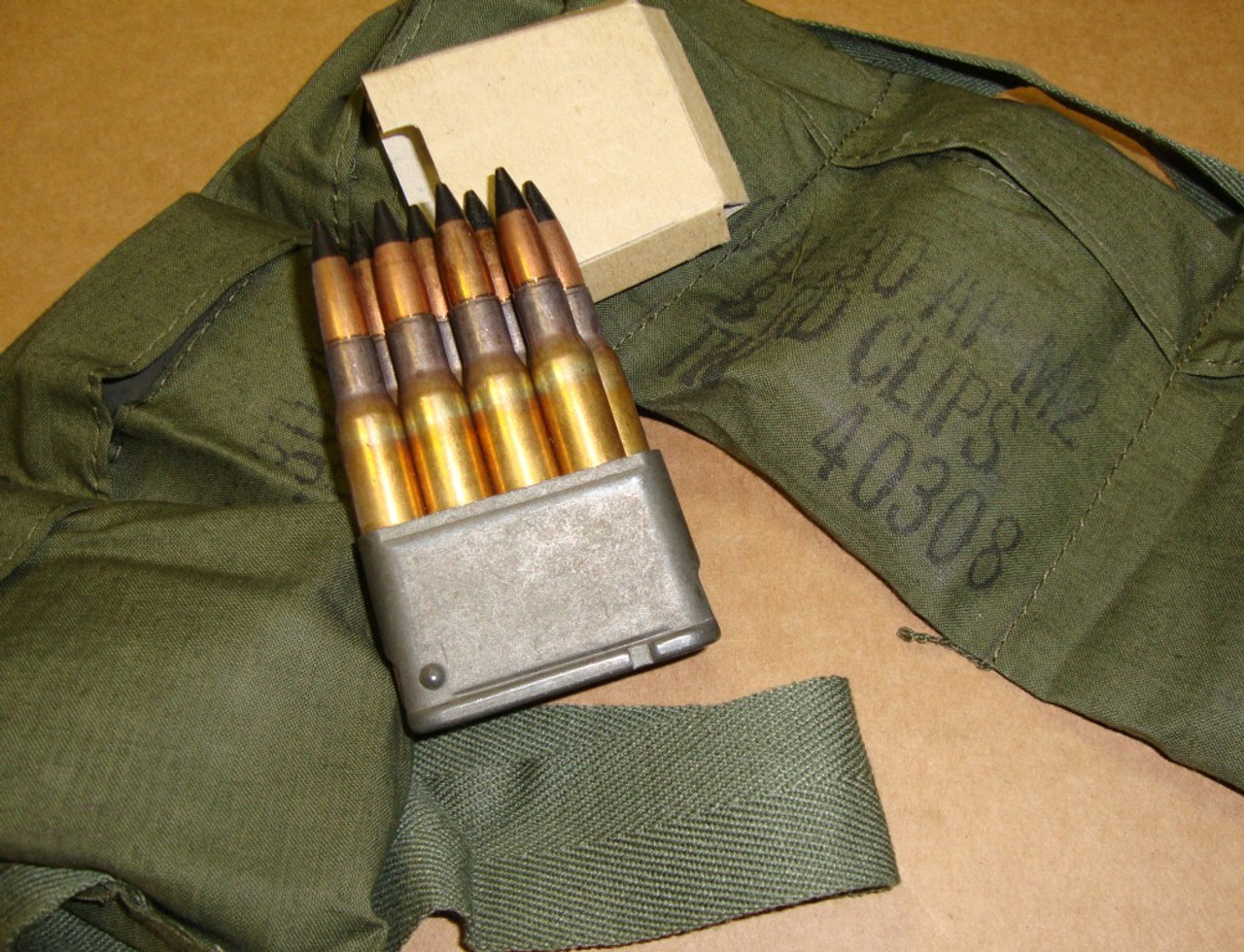 30-06 Armor Piercing AP M2 48rd Bandoleer Twin Cities USGI in M1 Garand Clips 1953<br>NON-Corrosive / Reloadable