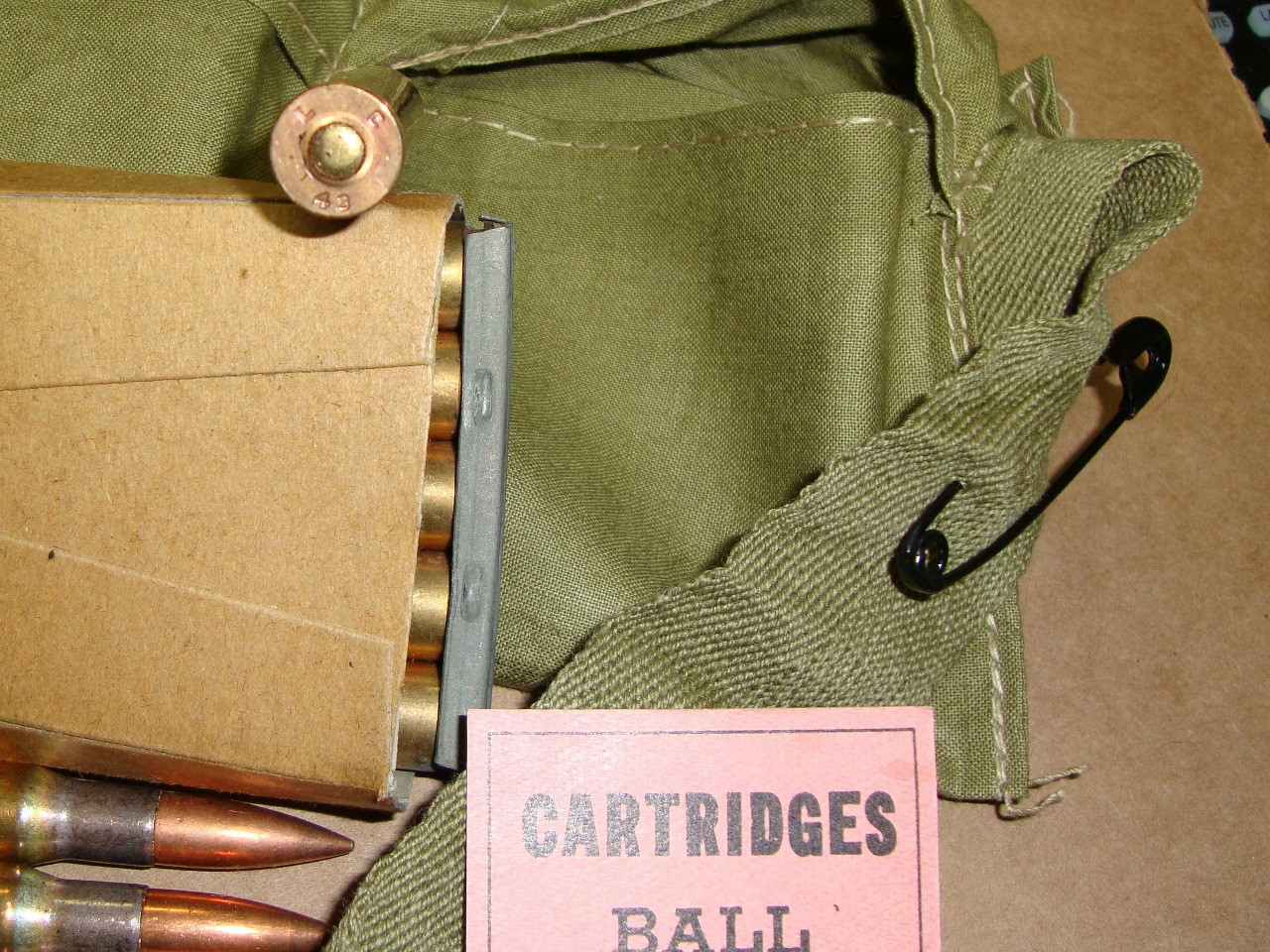 30-06 M2 Ball 60rd Bandoleer on 5rd 1903 Stripper Clips WWII Lake City 1943<br>Corrosive / Boxer Primed Reloadable