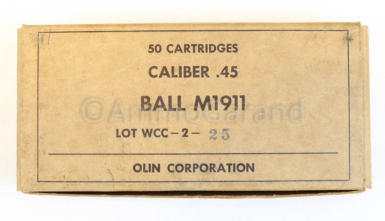 .45 ACP Ball M1911 WCC Winchester USGI Surplus <br>Lot WCC-2-25 1974<br>50rd Box