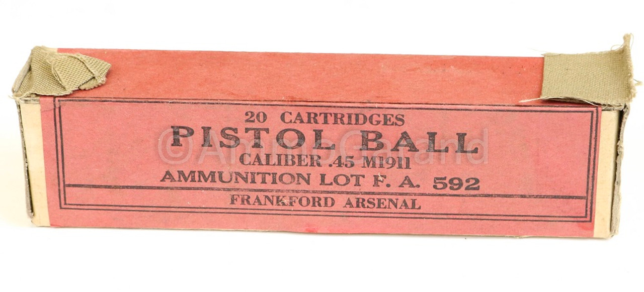 .45 ACP M1911 Ball Ammo Frankford Arsenal Pre-WWII <br>20rd Box <br>Lot FA 592 (1935)