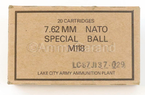 M118 Special Ball 7.62mm .308 Sniper Match use Lake City 20rd Box 1987 Lot-029