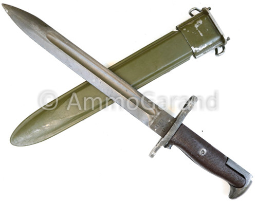 M1 Garand Bayonet UFH w/Scabbard 10" WWII UNMODIFIED with Early Brown Grips