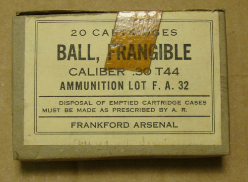 30-06 Frangible T-44 Box Frankford Arsenal 1945 WWII Green / White Tip 30-06 Frangible T-44 Box Frankford Arsenal 1945 WWII Green / White Tip