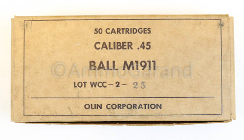 .45 ACP Ball M1911 WCC Winchester USGI Surplus <br>Lot WCC-2-25 1974<br>50rd Box .45 ACP Ball M1911 WCC Winchester USGI Surplus <br>Lot WCC-2-25 1974<br>50rd Box