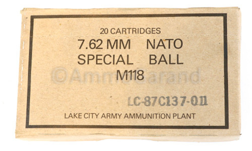 M118 Special Ball 7.62mm .308 Sniper Match use Lake City 20rd Box 1987 Lot-011