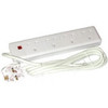 Pifco 4 Way UK Plug 13A 250V Extension Lead with 2 Metre High-Quality Cable - Neon Power On Indicator - White