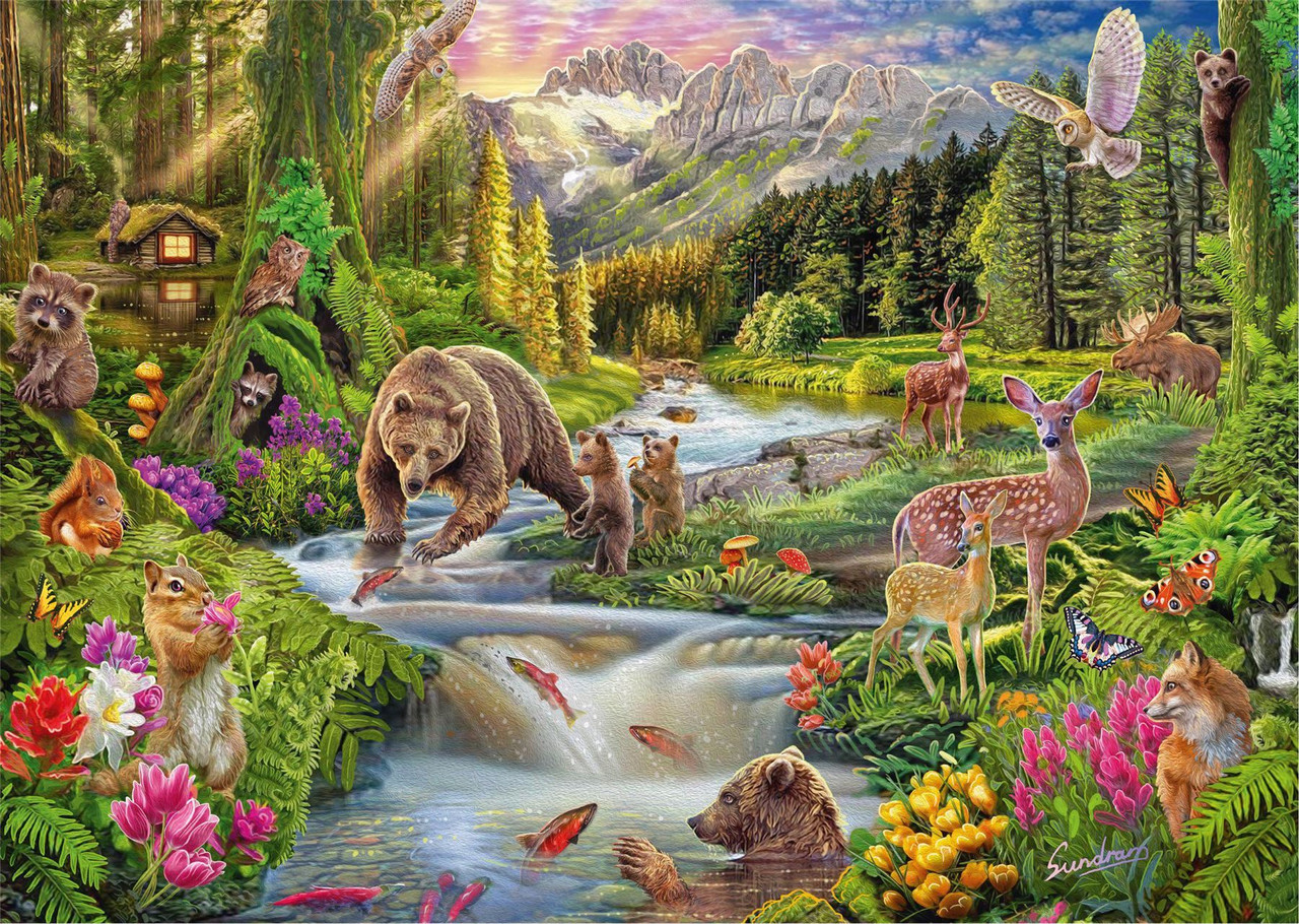 Schmidt Wildlife Wild Animals on The Edge of The Forest Jigsaw Puzzle - 1000 Pieces