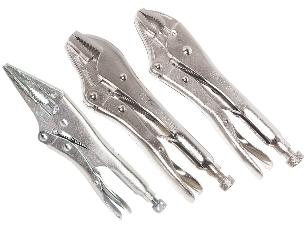 SP TOOLS SET PLIER LOCKING LONG NOSE AND CURVED JAW 3PC