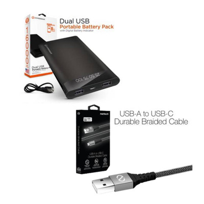 HyperGear Dual USB Portable Battery Pack & Durable Braided Cable Bundle