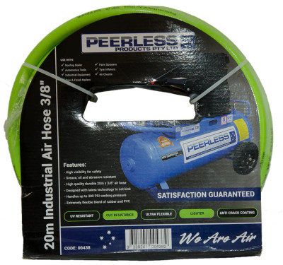 Peerless 20m Industrial Green Flexible Air Hose: Rubber Coated PVC