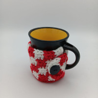 Knitted Red And White Checkered Cozy For Coffee Mugs