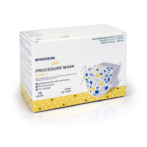 Procedure Mask McKesson Pleated Earloops Child Size (Blue and Yellow Polka Dot) ASTM Level 1 Pediatric