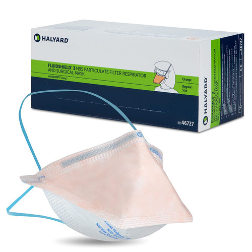 Particulate Respirator Surgical Mask FluidShield Medical N95 Flat Fold Elastic ASTM Level 3