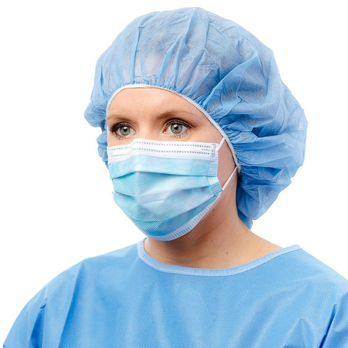 Surgical Mask Cardinal Health™ Anti-fog Foam Pleated One Size Fits Most Blue ASTM Level 3