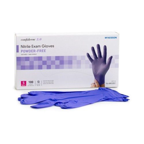 Exam Glove McKesson Confiderm® 3.0 NonSterile Nitrile Textured Fingertips Blue