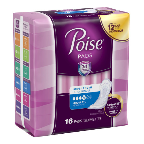 Bladder Control Pad Poise Moderate Absorbency Polymer Core Regular Adult Female Disposable