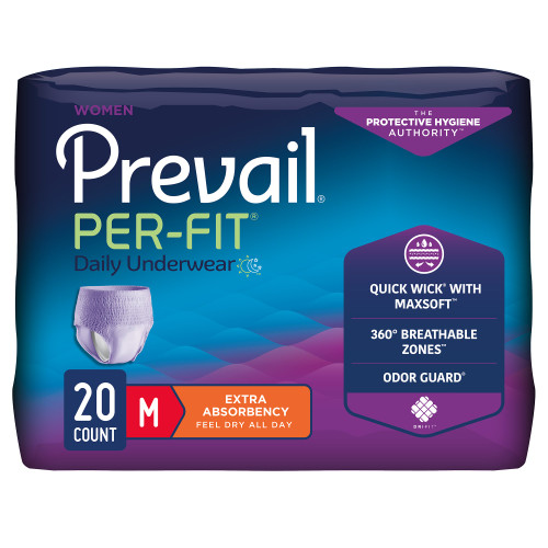 Prevail Daily Underwear, Adult, Medium, Female, Lavender, 28-40 Inch Waist/ Hip, Disposable, Heavy Absorbency, 20 Count, #PWC-512/1