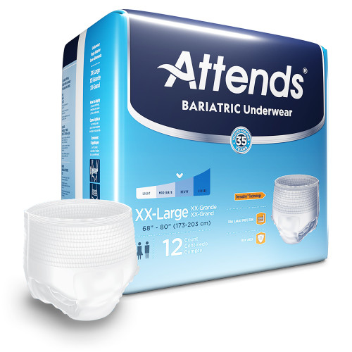 Unisex Adult Absorbent Underwear Attends Bariatric Pull On Tear Away 2X-Large Disposable Moderate