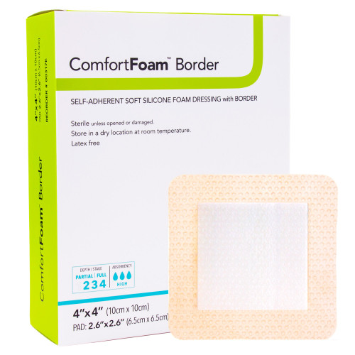 Silicone Foam Dressing ComfortFoam™ Square Silicone Adhesive with Border Sterile