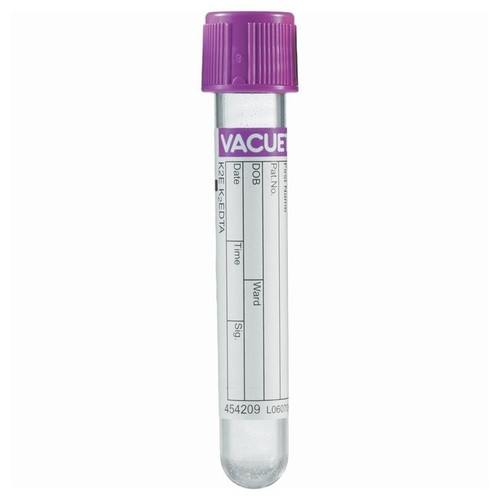 VACUETTE® Venous Blood Collection Tube K2 EDTA Additive 13 X 75 mm 4 mL Lavender / Black Ring Pull Cap Polyethylene Terephthalate (PET) Tube