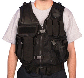  Military Style Mach-1 AR Tactical Mesh Assault Vest w Belt - SWAT BLACK