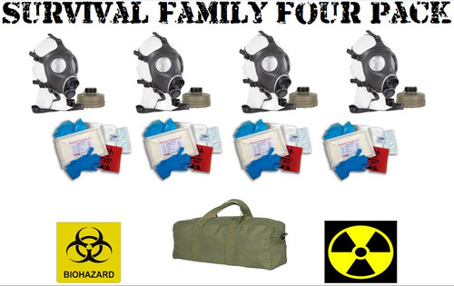 FAMILY SURVIVAL 4 Pack - GAS MASKS - Hi-Risk Disease Kits and Go Bag