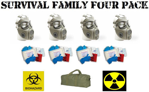 FAMILY SURVIVAL 4 Pack - CZECH M10 GAS MASKS - Hi-Risk Disease Kits and Bag