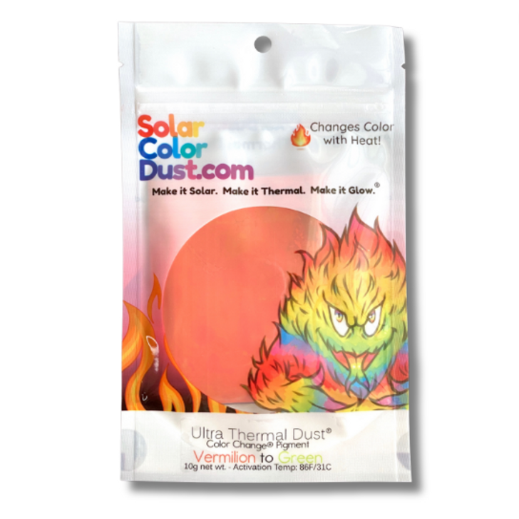 Ultra Thermal Dust® - Vermilion to Green - Thermochromic Heat Activated Color Change® Pigment - Changes Color by Temperature!