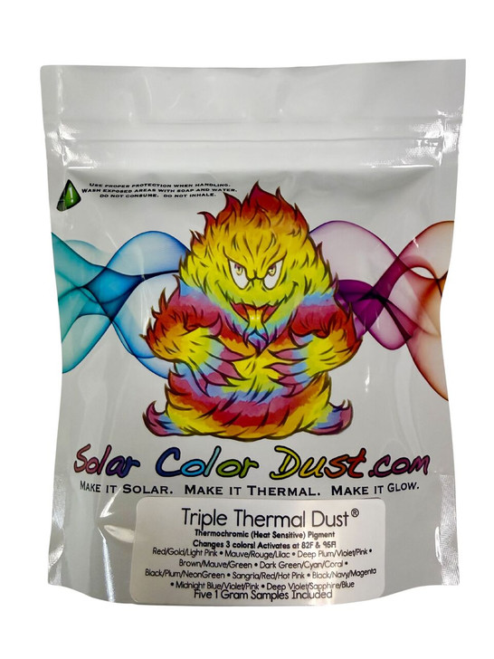 Triple Thermal Dust® - Three Colors! Sample Pack A - Red/Gold/Light Pink • Mauve/Rouge/Lilac • Deep Plum/Violet/Pink • Brown/Mauve/Green • Dark Green/Cyan/Coral • Black/Plum/NeonGreen • Sangria/Red/Hot Pink • Black/Navy/Magenta • Midnight Blue/Violet/Pink • Deep Violet/Sapphire/Blue