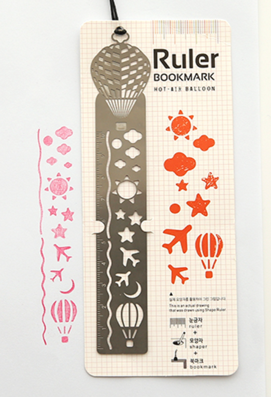Metal Bookmark Ruler And Stencil, Hot Air Balloon Design