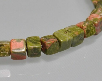 Cube Green & Red Stone Beads 4mm | Sold by 1 Strand(7.5") | BS0104