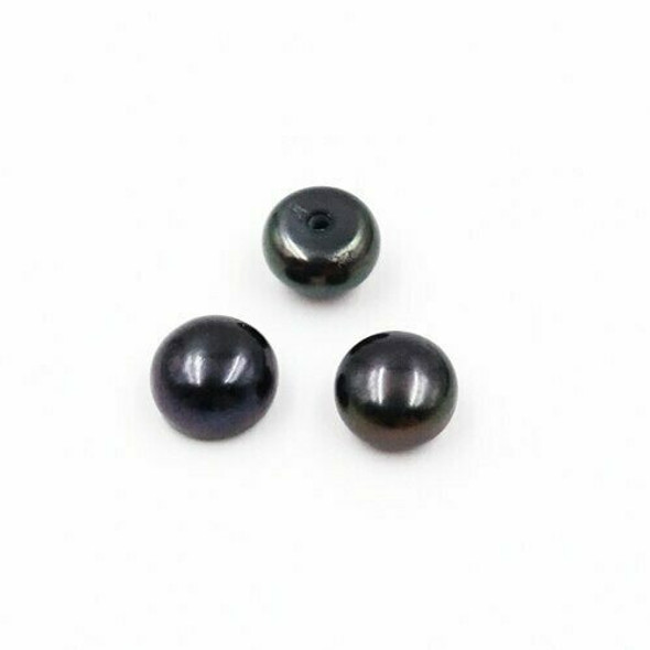 Half-Drilled Button Freshwater Pearl | Black | Sold by Pair | Dia. 6-6.5mm | RD67FB