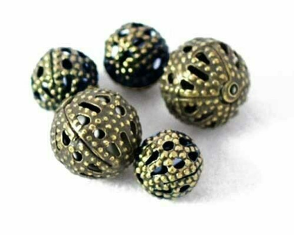 Round Scroll Filigree Bead | 8mm(.31") Bronze Finished Base Metal | Sold By 15pc | LKSFBB08